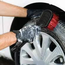 1 pieza Cepillo suave de cerdas para lavar el coche - Herramienta de limpieza de llantas y carrocería con mango largo y cabezal rojo para cubos de rueda - negro - Ver 5