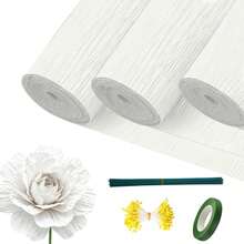 Hojas de papel crepé con alambre de hierro con flores, estambres y cinta verde para manualidades de flores de papel de regalo coloridas, papel de envolver, artesanías, decoraciones para fiestas de cumpleaños, bodas y días festivos. Se puede usar como un regalo hecho a mano para el Día de la Boda y el Día de la Madre. - multicolor - Ver 2
