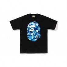 Versatile Fit Men's T-Shirt, Breathable Cotton T-Shirt For Men, Graphic Tee For Men - Black With Blue Mask Print - Lightweight Summer Top For Everyday Use And Themed Events - Breathable Crew Neck Tee - Must-Have Casual Streetwear, Event Wear, Bold Print Top, Relaxed Fit, Street Style, Design, Soft Material, Printed Top, Young Adults 100% Cotton, 220g Fabric, Gift For Dad Christmas Gift 100% Cotton T-Shirts Feature, A Youthful And Fashionable Design, Graphic Tees Men, Graphic Tees Women, Matching Parent-Child Outfits - màu đen - Xem 1
