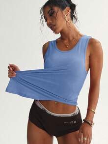 Solid Color Hollow-Out Sports Tank Top, Fitness Workout Vest - Baby Blue - View 6