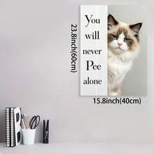 Framed Canvas Painting 2D Printing 1pc Funny Pet Bathroom Canvas Wall Art Cute Animal Humorous Pet Painting Pictures Restroom Wall Decor You Will Never Pee Alone Poster Print Artwork For Toilet Nursery Decor  For Valentine's Day, Easter, Father's Day, New Year's Day, Birthday Gift Thanksgiving Day And Christmas Day, Etc.-- Classic Fashion, Art Poster, Home Decoration--For Home, Office, Bar, Cafe, Classroom, Dormitory, Bathroom, Holiday Gift For Home Decor, Pattern Wall Art, Living Room, Bedroom, Office, Restaurant, Valentine'S Day Gifts  For Living Room Bedroom Office Cafe Decor , Perfect For Room Decor For Home, Office, Bar, - Framed - View 3