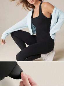 Bộ jumpsuit ôm sát thiết kế chéo lưng hở đa năng, trang phục thể thao và yoga thường ngày, hàng mới về mùa xuân/hè. - màu đen - Xem 4