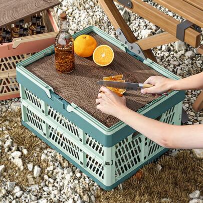 1 pieza Cesta plegable de plástico con asa - Duradera, ligera, cesta de almacenamiento multiusos, cesta de compras plegable, adecuada para compras al aire libre, almacenamiento en el maletero del coche, transporte de picnic, almacenamiento de ropa/documentos en el hogar, material reforzado con asa antideslizante, aplicable para oficina, cocina, supermercado, camping al aire libre y caravana - Disponible en azul, rosa y blanco