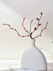 1pc Eye-Catching Red Pearl Floral Branch Artificial Plum Blossom Fashion Faux Flower Bouquet, Holiday Gift, Vase Filler, Suitable For Wedding Decor, Party, Home, Dining Table Centerpiece, Festive Decoration - Red - View 4