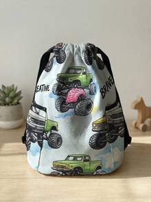 1pc Drawstring Backpack, Multi-Scenario Universal, Extra Large Capacity, Ultra-Lightweight & Portable, Durable, High Aesthetic, Foldable Storage Bag, Cartoon Car Print Pattern Children's Drawstring Sports Backpack, Dust-Proof Storage, Suitable For Outdoor Travel, Fitness, Daily Commute And School Use - Multicolor - View 2