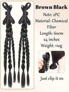 Synthetic Long Claw Clip-On Bowknot Braid Wig, Heat-Resistant Ponytail Hair Extension, For Women Daily Wear & Party - Multicolor - View 12