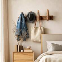 Ganchos de pared, ganchos de madera rústica colgantes, perchero de madera, ganchos, perchero para sombreros, portaequipaje, portallaves, toallero de baño adecuado para sala de estar y dormitorio - Multicolor - Ver 5