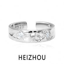 1 chiếc nhẫn bạc S925 có thể điều chỉnh kích thước, thiết kế hở, đính đá Cubic Zirconia, kiểu dáng thanh lịch, phù hợp cho nữ. - Bạc - Xem 1