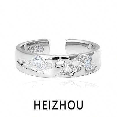 1 chiếc nhẫn bạc S925 có thể điều chỉnh kích thước, thiết kế hở, đính đá Cubic Zirconia, kiểu dáng thanh lịch, phù hợp cho nữ.