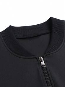 MILANO ITALIA Flag Spring Autumn Winter Printed Women's Casual Jacket Stand Collar Zipper Long Sleeve Coat - 黑色 - 查看 4