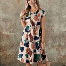 Women's Summer Geometric Pattern Print Round Neck Short-Sleeve Dress Casual Dresses For Women Boho  Vacation Dresses  Vacation Outfits For Women Holiday Outfits Vacation Dresses Summer Holiday Outfits  Casual Dresses For Women Going Out Outfits  Beach Vacation Outfits For Women  Green Dresses For Women  Floral Dresses For Women Boho Summer Dress Women Summer Casual Dress Short Sleeve Summer Dress Cottagecore Dress - Verde agua - Ver 6