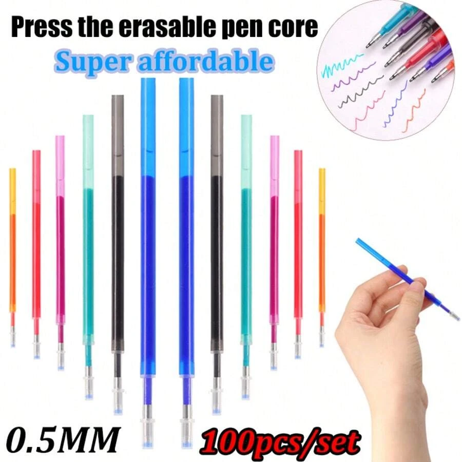 100 piezas por set de bolígrafos borrables de alta calidad de 6 colores, mango resistente al agua de 0.5mm, pegamento borrable mágico, muy adecuado para bocetos, diseños, manualidades de scrapbooking, regalos de maestros, papelería de oficina escolar, súper asequible, set familiar - multicolor - Ver 1