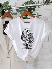 Camiseta Oversize Blanca con Estampado de Águila y Cactus para Playa y Ocio - Blanco - Ver 2