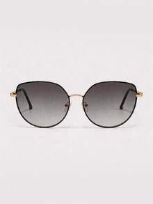 Visivana 1 Pair Cat Eye Metal Copper-Tone Gradient Lens Fashion Glasses For Women, Suitable For Daily Street Style, Tropical Beach Vacation, Fits All Face Shapes, Summer Family Travel Accessory - 1pc Black and Gray - View 2