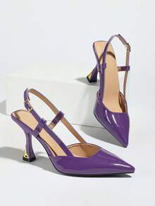 Giày sandal tím cho nữ, giày nữ thanh lịch, giày cao gót mùa hè, giày cao gót mũi nhọn màu trơn thời trang đa năng, giày cao gót hở mũi có quai hậu, sandal nữ duyên dáng, phù hợp cho kỳ nghỉ hè, mặc hàng ngày, các buổi họp mặt, lễ hội âm nhạc, váy dự tiệc, giày cao gót tím/giày gót thấp/sandal. - Màu tím - Xem 6