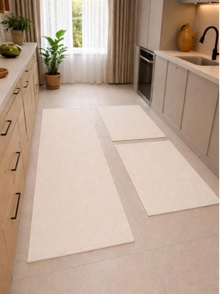Cotton Rug Set, 3 Pieces, Thick And Soft. 2 Rugs + 1 Runner. Machine Washable! - White - View 1