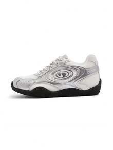 CAMEL CROWN Utomhus Dam Vår Casual Klackhöjande Sneakers Sportskor - Silver Svart - Visa 2
