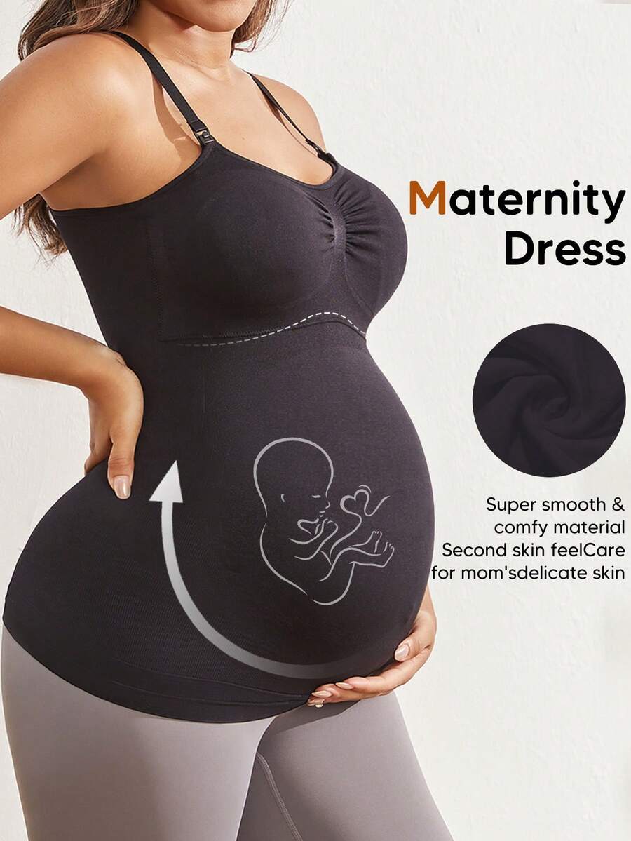 Camiseta de tirantes negra de verano, de unicolor, elástica y sencilla para uso diario, para embarazadas - Negro - Ver 1