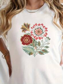 Teediy delicado diseño floral señoras color sólido-camisa con ence cuadrado - Blanco - Ver 2
