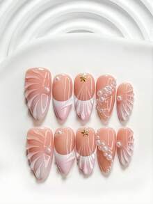Bộ dụng cụ làm móng tay thủ công 10 món, bao gồm bộ móng gel poly, sao biển vàng, trang trí móng ngọc trai nhỏ, nền hồng nude phối ombre trắng và nghệ thuật vẽ móng giọt nước 3D, sơn móng tay hồng & trắng, phong cách Nhật Bản ngọt ngào, kèm dụng cụ làm móng (1 miếng dán gel + 1 dũa móng), có 3 hình dạng: vuông, vuông ngắn, hạnh nhân, phù hợp cho công sở và các dịp trang trọng, món quà tuyệt vời cho phụ nữ và các cô gái. - Nhiều màu - Xem 11