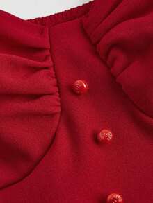 MOD Vestido rojo de mujer sin mangas con decoración de busto fruncido, botones y volantes en el bajo, Vestido, Conjunto de mujer talla S, Vestidos rojos para mujer, Vestidos de cumpleaños para mujer, Atuendos de club para mujer, Vestido de invitada de boda para mujer - Multicolor - Ver 11