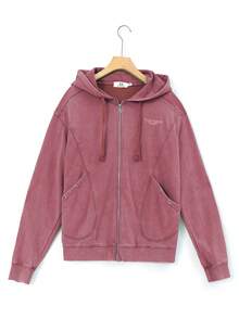 Letter Print Plus Size Crew Neck Loose Sweatshirt, Vacation Travel Beach, Casual Sports Elegant - Maroon Top + Reddish-brown Shorts - View 3