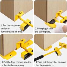 5-Piece Set Of Heavy-Duty Furniture Moving Tools, Furniture Elevators, Easy To Move Sliders, Moving Tool Sets, Heavy-Duty Furniture Electrical Handling And Handling Systems - Maximum Load Capacity Of 330 Pounds/Ergonomic Lever Type Elevators, Perfect For Solo Moving, Elderly People, And Home Decoration - Yellow - View 8