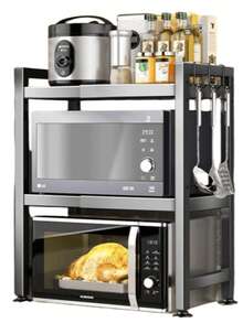 Giá để lò vi sóng, kệ đựng đồ nhà bếp có thể mở rộng, phù hợp cho lò vi sóng, nồi cơm điện, khay đựng gia vị, kệ 2 tầng đặt sàn. - màu đen - Xem 2