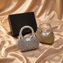 Sac de soirée en métal scintillant à motif floral, sac en acrylique, sac à main texturé, sac bandoulière au design de niche - Sac en argent + diamants en argent - Voir 3
