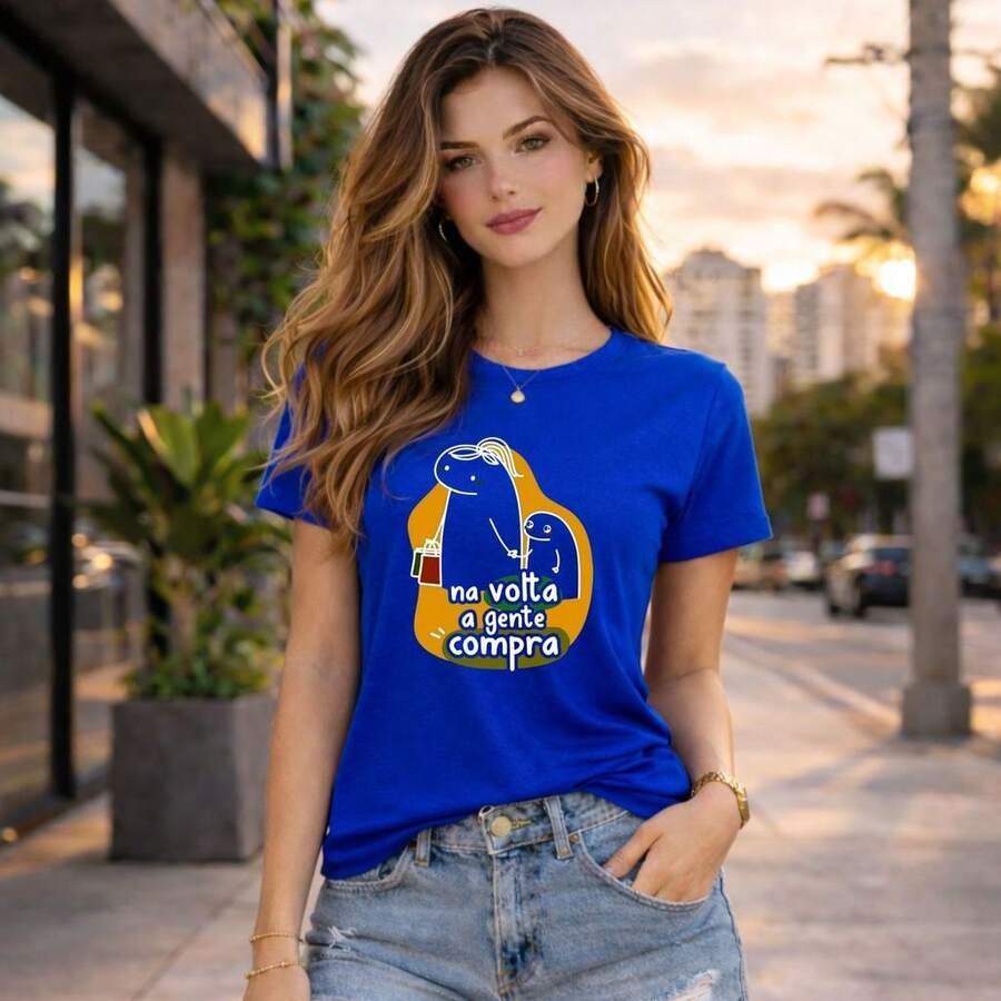 Camiseta Dia das Mães Frase Divertida Na Volta A Gente Compra Presente Criativo - Azul Royal - Visão 1