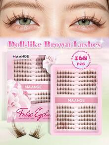 MAANGE 168 Clusters C Curl Cat Eye Eyelashes Brown Fluffy, Natural Cartoon Style Eyelashes, Enlarging Eyes And Extending Eye Tail, Doll Style False Eyelashes, Dense Single Lash Extension, Suitable For Travel, Party, Work Occasions, Eyelashes, Brown Lash Extensions, Dense Eyelashes, False Eyelashes, Lash Clusters, Lash Sets - D - View 3