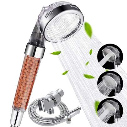 Tatukiko Bộ vòi sen kèm ống dẫn và giá đỡ, có bộ lọc 3 chế độ, áp lực nước cao, tiết kiệm nước, vòi sen cầm tay dành cho da khô và tóc.