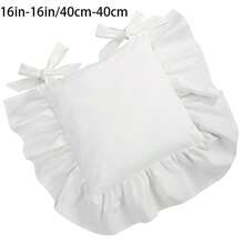 1件裝「Lotus Breeze.Washed Wrinkled Cushion」純米白色，四角綁帶蝴蝶結＋荷葉邊雙層包邊，雙層縫製工藝，適合居家日常、節日裝飾、戶外裝飾、婚禮宴會等最佳選擇（不含填充物） - 白色 - 查看 19
