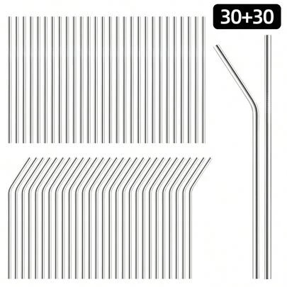 60pcs Stainless Steel Straws,Drinking Straw Bent And Straight,Drink Straws,Replacement Straws,For Ice Coffee Cups & Jars With Lid And Straw, Reusable,Ideal For Home Kitchen,Family Gatherings, Restaurants, Parties, Hotels,Kitchen Accessories,School Supplies,Back To School,Summer Essential,Hen Party Supplies,Easter Gifts
