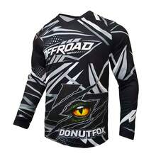 DONUTFOX Kemeja Lengan Panjang Off-Road Motor Pria 2026, Desain Pola Mata Hewan 3D, Atasan Berkendara Cepat Kering dan Bernapas. Warna Hitam Sporty - Hitam - View 3