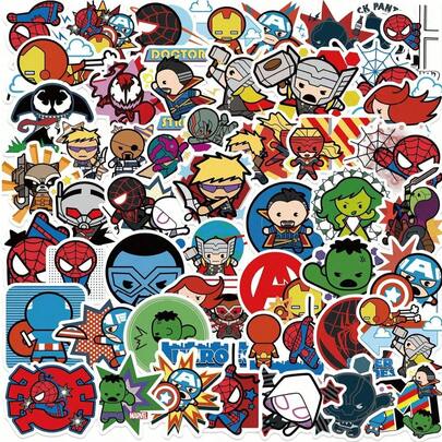  50 miếng dán Chibi Avengers chính hãng Marvel, hình siêu anh hùng dễ thương, chống thấm nước, làm từ vinyl, thích hợp cho văn phòng phẩm và tự làm đồ dùng.
