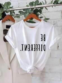 Camiseta Oversize Blanca Con Estampado Be Different Para Ocio - Blanco - Ver 2