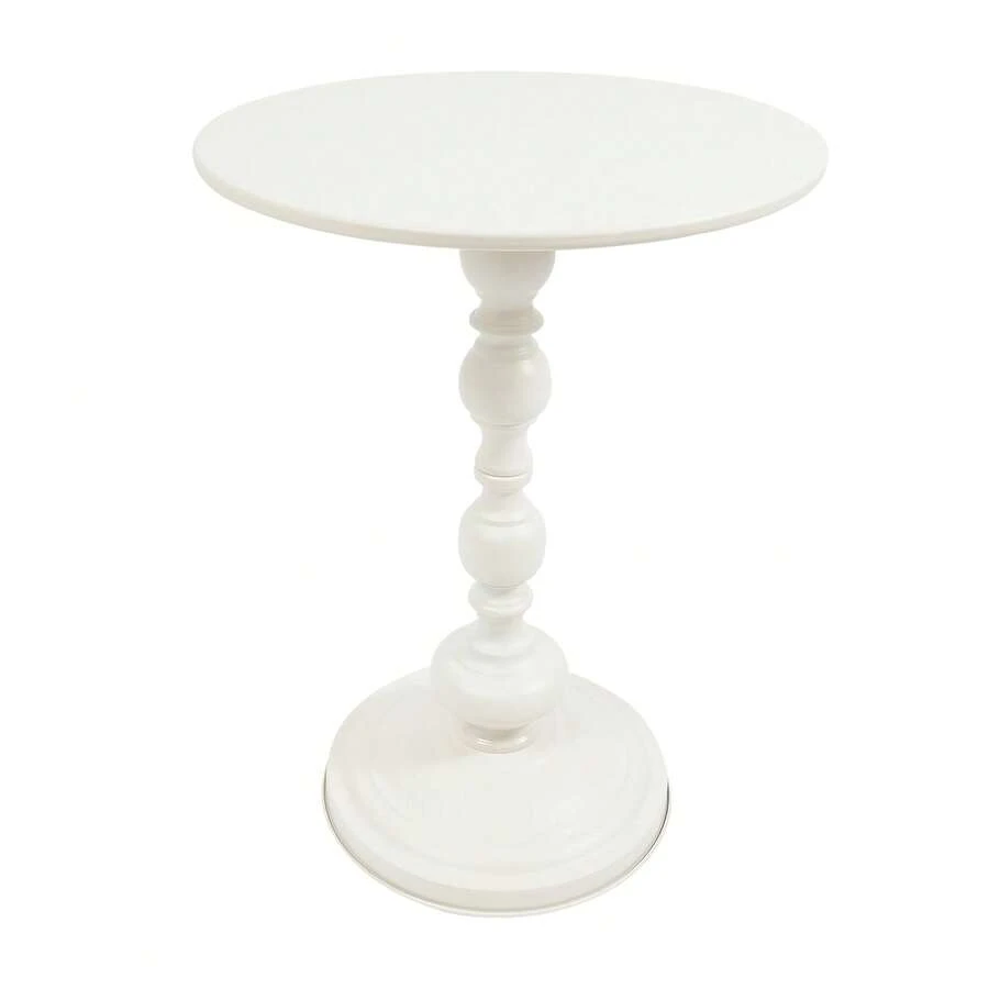 Vintage Metal End Table, Floor Standing White Round Side Table Nightstand For Bedside Or Sofa, Accent Table Decorative Small Space Living Room Bedroom Patio, Small Bar Pub Table - 15.7'' Table Top - White - View 1