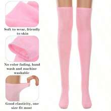 Pink Thigh High Socks For Women Soft Stretchy Cable Knit Over Knee Boot Socks Long Casual Daily Wear Cosplay Stockings - 如圖所示 - 查看 7
