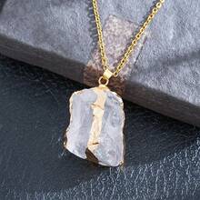 1pc Natural Crystal Jelly Color Asymmetrical Gold Rim Pendant Necklace - Necklace - View 7