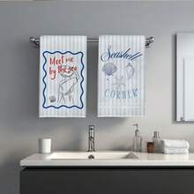 2pcs Blue Striped & Shell Print Kitchen Towels, 40*60cm Modern Minimalist Microfiber Dish Cloths, Suitable For Kitchen, Bathroom, Housewarming Gift, High Value - Blue - View 10