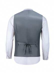 Men's Plus Size Versatile Formal Vest, Single Piece Classic Suit Vest, Multiple Wearing Styles, Suitable For Office, Business, Wedding Guest, Daily Wear, All Season - Light Grey - View 2