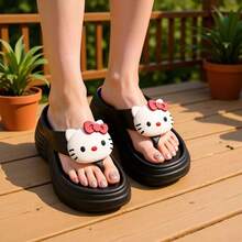 SANRIO 5厘米厚底防滑拖鞋，带可拆卸3D小猫挂饰 - 人字拖 - 查看 2