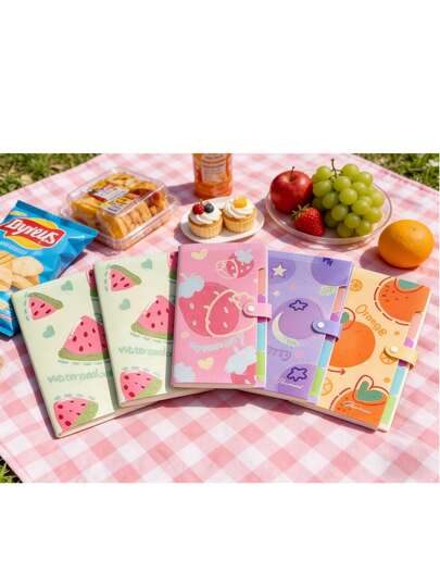 Carpeta de archivo expandible de 5 bolsillos, adecuada para almacenar exámenes y documentos, con diseño de fruta fresca