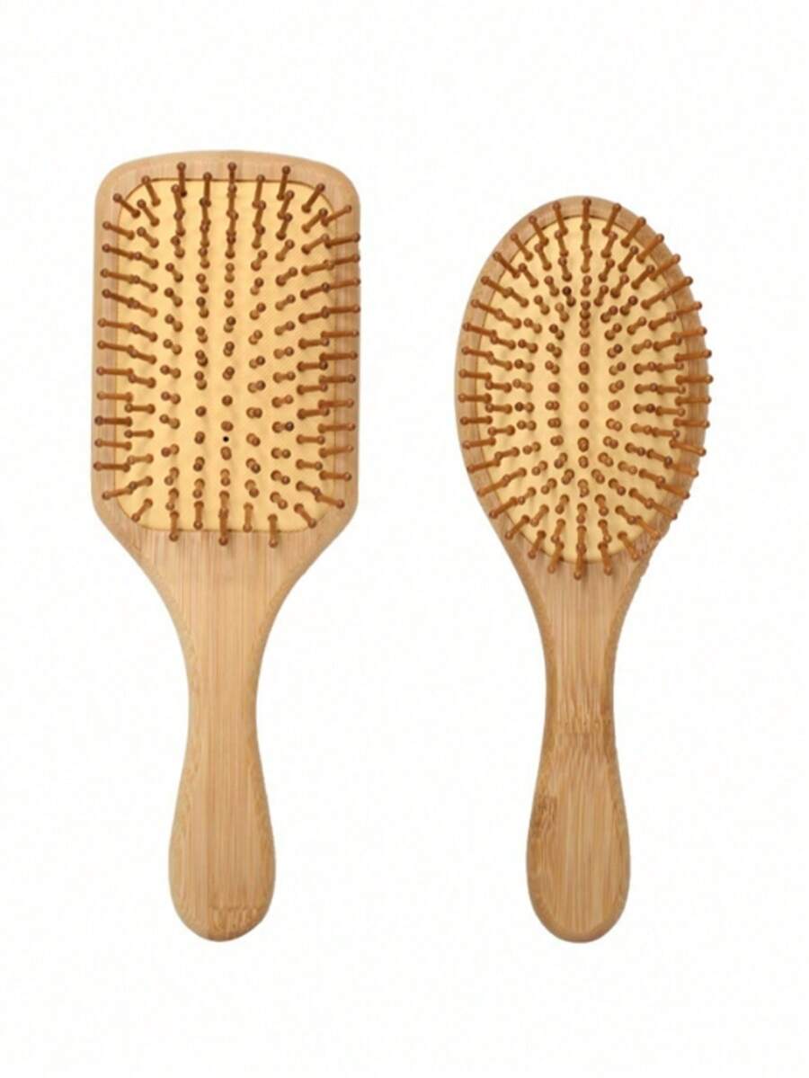 2 piezas Juego de cepillos de cabello de bambú, peine desenredante de madera natural anti-estática, cepillo de masaje del cuero cabelludo, herramienta de peinado para hombres y mujeres - Albaricoque - Ver 1