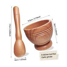 2pcs Mortar And Pestle Set, Garlic Pepper Press Grinder Crusher Mix, Garlic Pepper Spice Pounder Mortar And Pestle Press Fruit Crusher Stamp For Kitchen Tool Set - Brown - View 5