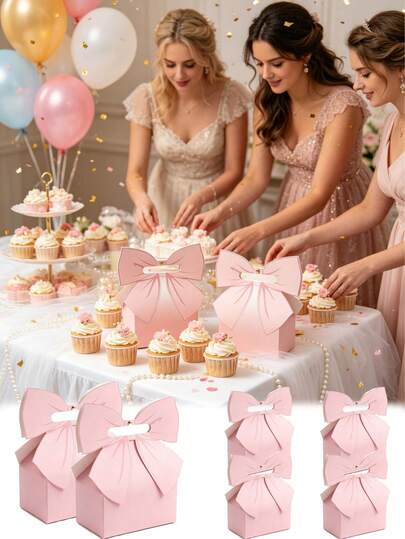 Bộ 3 hộp quà nơ hồng có tay cầm, hộp quà chủ đề màu hồng, túi quà tặng tiệc màu hồng, thích hợp cho đám cưới, sinh nhật, Ngày của Mẹ, Ngày Valentine và các dịp khác, bền và dễ mang theo, hoàn hảo để gói quà, trang trí sinh nhật, tiệc cưới, tiệc độc thân.