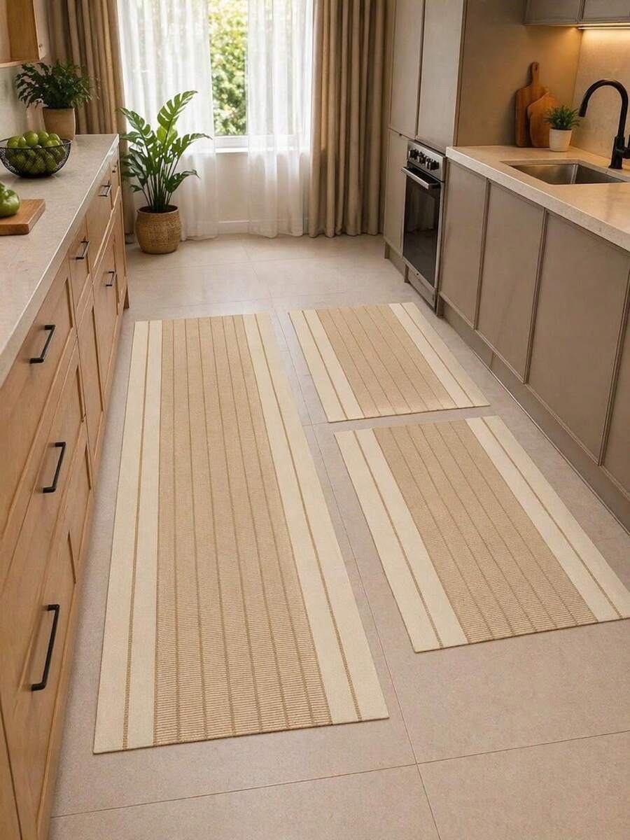 Cotton Rug Set, 3 Pieces, Thick And Soft. 2 Rugs + 1 Runner. Machine Washable! - Krem - View 1