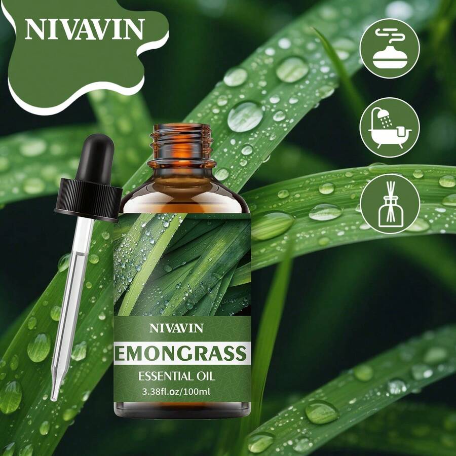 30ml/60ml/100ml Lemongrass Essential Oil, Pure Plant Extract, Long-Lasting Fragrance, Suitable For Air Freshening, Use With Diffuser, DIY, Holiday Atmosphere, Halloween/Christmas Gift - Lemongrass - View 1