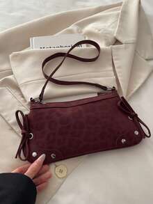 Hevel, nuevo bolso de mano/bolso de hombro plegable con diseño de estampado de leopardo y color contrastante. Adecuado para salidas, compras, trabajo, fiestas, viajes cortos. Color: Rojo vino. Bolsos para mujer - Rojo - Ver 8